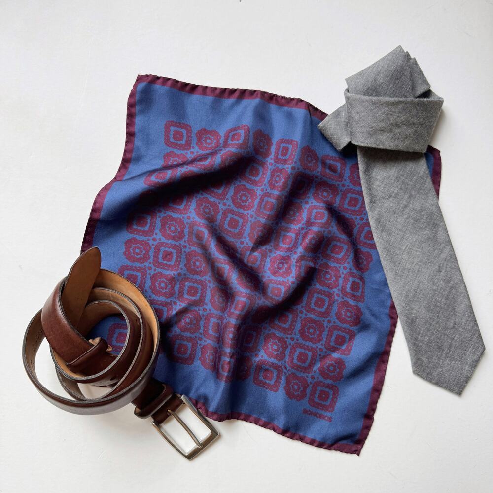 Bonobos Accessories Bundle Chambray Necktie Silk Pocket Square Leather Belt 34/M